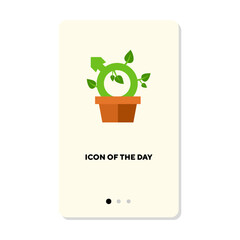 Wall Mural - Male gender symbol growing out of pot flat icon. Vertical sign or vector illustration of greenery, planting or growth element. Gardening, technology, cultivation, innovation for web design and apps