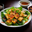 grilled tofu with vegetables and seasame seeds