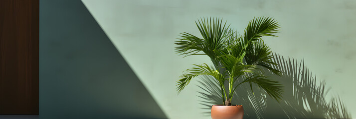 Wall Mural - palm plant in a pot in a window Ai generative