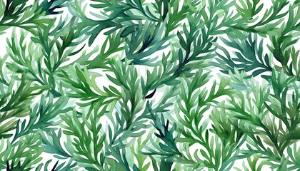 Wall Mural - Seamless pattern watercolor macro yew or juniper branches densely packed.