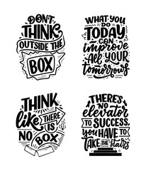 set with hand drawn lettering quotes in modern calligraphy style about business motivation. inspirat