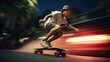 © Georgina B - Young man skateboarding fast down a street, motion blur