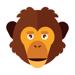 Sticker - Head of curious chimpanzee. Muzzle of wild animal cartoon illustration. Wildlife and zoo concept. Sketchy geometric character, mascot. Colored flat vector isolated