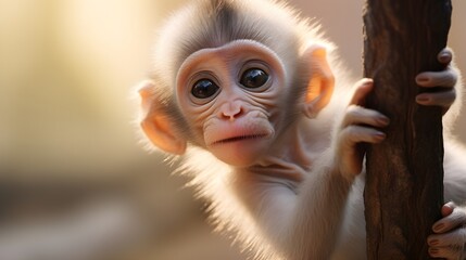 cute baby monkey keeps watching with eyes wide open, AI generated