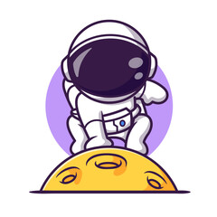 Wall Mural - cute astronaut landing on the moon cartoon vector icon illustration. science technology icon concept