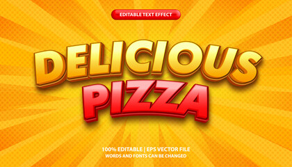 Wall Mural - Delicious pizza editable text effect template, 3d cartoon text style, premium vector