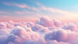 Beautiful aerial view above clouds at sunset, Beautiful cloudscape with blue sky and pink clouds. 3d illustration. Generated AI