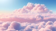 Leinwandbild Motiv Beautiful aerial view above clouds at sunset, Beautiful cloudscape with blue sky and pink clouds. 3d illustration. Generated AI