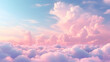 Beautiful aerial view above clouds at sunset, Beautiful cloudscape with blue sky and pink clouds. 3d illustration. Generated AI