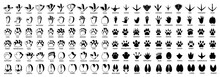 Set Collection Black And White Paw Print Silhouette Icon Symbol. Animal Footprint Design Template Vector Illustration