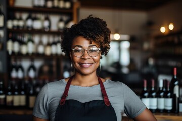 Wall Mural - Smiling portrait of a young female african american small business owner and entrepreneur in her shop