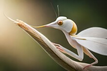 Close-up Of A White Orchid Mantis On A Spiral Tendril