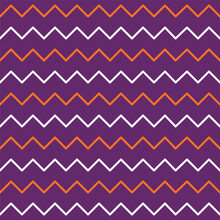 Seamless Geometric Pattern With Chevron Line. White And Orange Zigzag Line On Violet Background. Concept Pattern For Halloween.