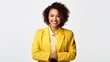 © WS Studio 1985 - A female CEO in a yellow jacket. A confident businesswoman is photographed against a white background. generative ai