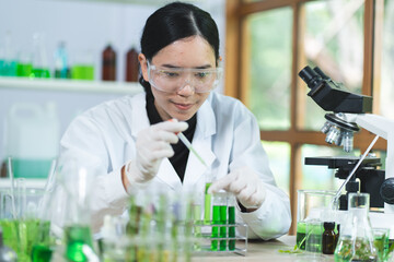 Wall Mural - science research technology of plant leaf laboratory for medicine chemistry, medicals scientist work