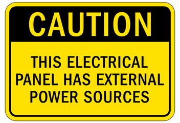 Wall Mural - Multiple power source electrical warning sign and labels this electrical panel has external power source