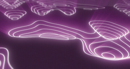 Wall Mural - Abstract purple futuristic hi-tech landscape with mountains and canyons from glowing energy circles and magic lines background