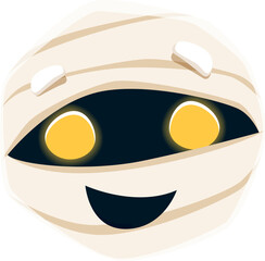 Cartoon Halloween mummy emoji character. Isolated vector cute emoticon face with wide yellow eyes and wrapped in bandages, adding a spooky yet playful touch to holiday messages and conversations