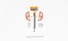 Happy Ganesh Chaturthi Typography. Creative Concept Design Of Lord Ganesha Festival With Pencil.