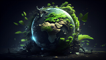 Green planet earth and Green planet concept, earth in space Ai generated image  
