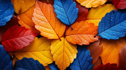 Wall Mural - Colorful autumn leaves background. Close up of colorful autumn leaves.