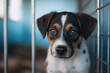 © vejaa - Stray homeless dog in animal shelter cage. Sad abandoned hungry puppy found the street waiting for owner. Pets adoption, rescue, help for pets