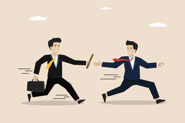 Wall Mural - business baton passing, job handover or teamwork to win business concept, coworkers passing the bato
