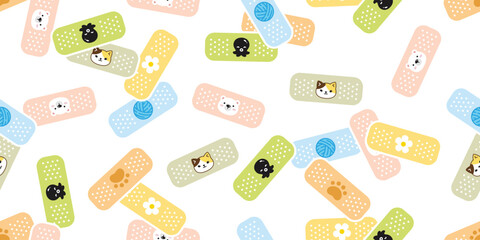 dog paw seamless pattern medical plaster cat footprint kitten bear polar vector french bulldog flower daisy puppy pet toy yarn ball octopus cartoon doodle pastel color gift wrapping paper repeat wallp