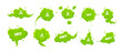 Smelling green cartoon smoke or fart clouds flat style design vector illustration set. Bad stink or toxic aroma cartoon smoke cloud isolated on white background.