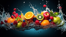 Fresh Fruits With Water Splash
