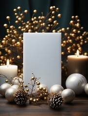 Poster - christmas background with candle and fir branches