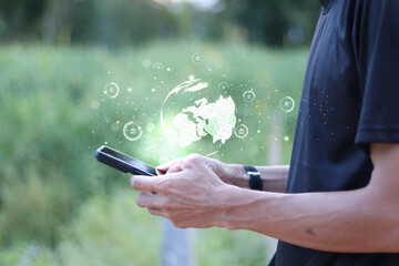 Fototapete - Global Internet Banking Technology design. Bank technology and Digital connect system. Financial and Banking technology concept. 