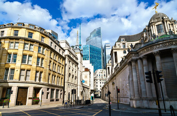 Canvas Print - Lothbury street in the City of London, England