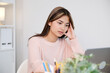 © mangpor2004 - Young asian woman stress while working with laptop computer at home office