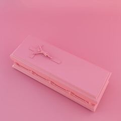 Wall Mural - pink coffin isolated on pink background