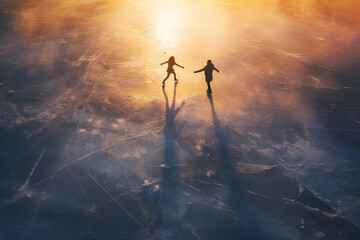 Poster - Silhouettes move in harmony, blades slicing the ice, as skaters enjoy winter's frozen canvas