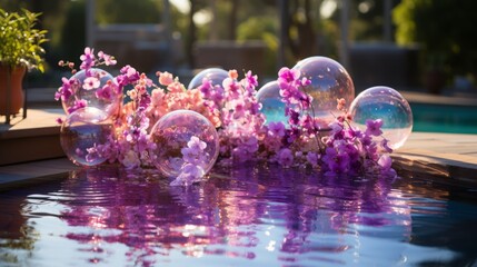 Poster - pool with flowers