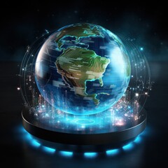 Wall Mural - Earth globe hologram technology modern display on the tablet board 