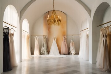 Wall Mural - Beautiful and stylish bridal boutique with evening and wedding dresses.