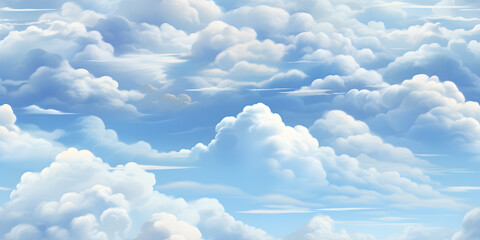 blue sky with white clouds in seamless repeat pattern design. cartoon clouds on sky blue background 