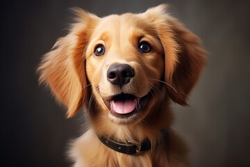 Wall Mural - Portrait of cute golden retriever puppy dog, close up