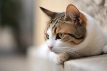 A Cute Cat Leaning Against The Wall