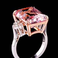 Wall Mural - beautiful white gold ring with diamonds and morganite on a black background