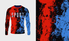 Long Sleeve Jersey Red Blue Black Grunge Texture For Extreme Sportwear, Racing, Cycling, Football, Motocross, Travel. Vector Background.