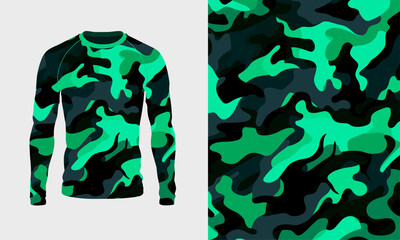 Long sleeve jersey camo texture for hunting, extreme sport, racing, cycling, training, motocross, travel. Vector backdrop