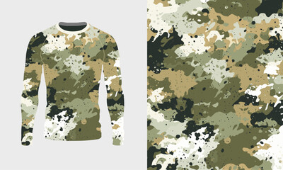 Long sleeve jersey camo texture for hunting, extreme sport, racing, cycling, training, motocross, travel. Vector backdrop
