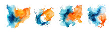 Watercolor Stain Blue And Orange Brush Set. Generative AI