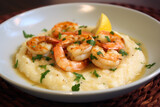 Fototapeta Na drzwi - a mouthwatering dish of Shrimp and Grits, elevated with a delightful twist of zesty lemon and fragrant garlic