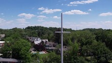 Drone Shot Of St. Katharine Of Siena Church In Wayne, PA