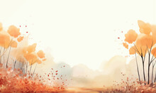 Vector Watercolor Autumn Leaves, Trees Background
